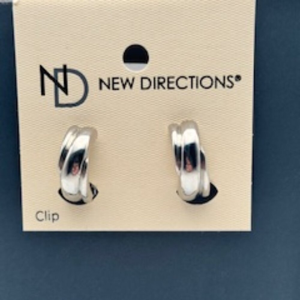 New Directions Small Crossing Circular Silver Toned Clipon Earrings